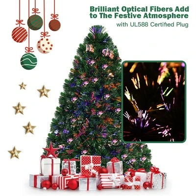 Costway Pre-Lit Fiber Optic Artificial PVC Christmas Tree Metal 4Ft 3 Costway Pre-Lit Fiber Optic Artificial PVC Christmas Tree Metal 4Ft