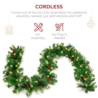 Best Choice Products 9ft Pre-Lit Pre-Decorated Garland w/ PVC Branch Tips, 50 Lights, Pine Cones, Berries 6 Best Choice Products 9ft Pre-Lit Pre-Decorated Garland w/ PVC Branch Tips, 50 Lights, Pine Cones, Berries - Image 4