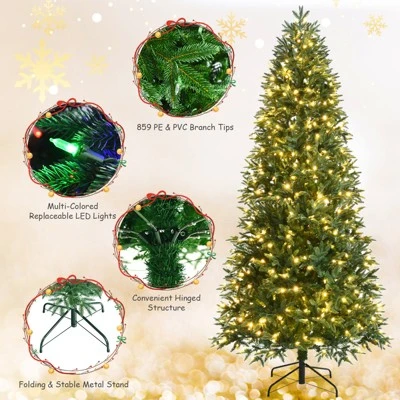 Tangkula Pre-Lit Christmas Tree Artificial Xmas Tree W/ Replaceable Dual Color LED Lights 5 Tangkula Pre-Lit Christmas Tree Artificial Xmas Tree W/ Replaceable Dual Color LED Lights - Image 3