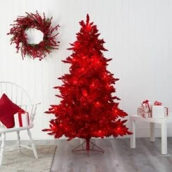 6ft Nearly Natural Pre-Lit Red Flocked Fraser Fir Artificial Christmas Tree Red Lights -Outlet Xmas Decor Tree Store GUEST 3c7491c0 3b19 4437 978c 1670280476d0