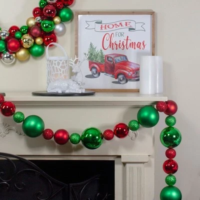 Northlight 6' Red and Green 3-Finish Shatterproof Ball Christmas Garland 3 Northlight 6' Red and Green 3-Finish Shatterproof Ball Christmas Garland