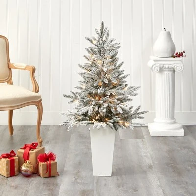 Nearly Natural 44-in Flocked Manchester Spruce Artificial Christmas Tree with 50 Lights and 133 Bendable Branches in White Planter 8 Nearly Natural 44-in Flocked Manchester Spruce Artificial Christmas Tree with 50 Lights and 133 Bendable Branches in White Planter - Image 6