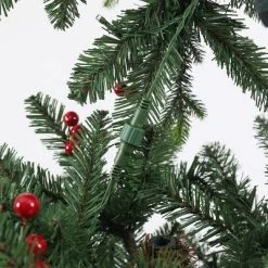 LuxenHome 5Ft Pre-Lit LED Artificial Slim Pine Christmas Tree with Pine Cones, Berries, and Red Wood Planter -Outlet Xmas Decor Tree Store GUEST 3da63796 6c67 40c4 b682 ca4a33c66ce1