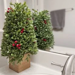 Haute Decor 18" Unlit Boxwood Artificial Christmas Tree with Berries in Wood Pot - Haute Décor -Outlet Xmas Decor Tree Store GUEST 3daa9b20 6d3c 4a7a acf1 83f78c13c4df