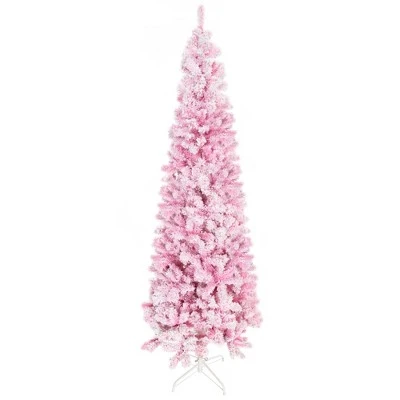 HOMCOM 7.5' Tall Unlit Snow Flocked Artificial Christmas Tree Slim Pencil Xmas Tree with Pine Shape and Realistic Branches, Pink 5 HOMCOM 7.5' Tall Unlit Snow Flocked Artificial Christmas Tree Slim Pencil Xmas Tree with Pine Shape and Realistic Branches, Pink - Image 3