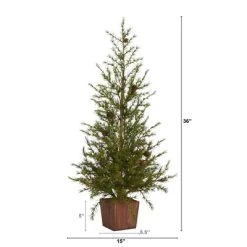 3ft Nearly Natural Unlit Alpine with Pinecones Artificial Christmas Tree in Wood Planter