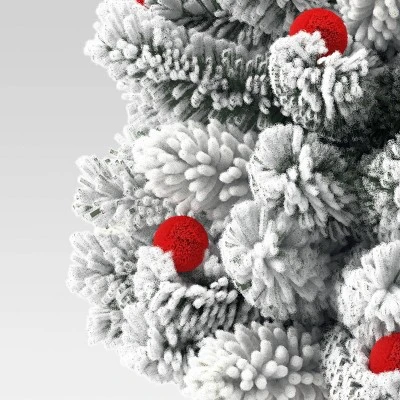 18" Flocked Potted Artificial Mini Christmas Tree with Pom Poms Red/White - Wondershop™ 4 18" Flocked Potted Artificial Mini Christmas Tree with Pom Poms Red/White - Wondershop™ - Image 2