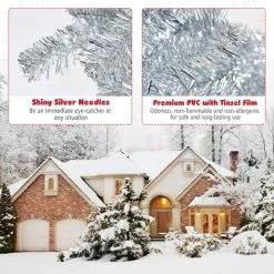 Tangkula 6Ft Hinged Artificial Silver Tinsel Christmas Tree with Metal Stand 15 Tangkula 6Ft Hinged Artificial Silver Tinsel Christmas Tree with Metal Stand -Outlet Xmas Decor Tree Store GUEST 3ee8bbb7 aeac 4ba1 a18c bb344aabed46