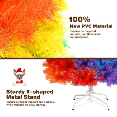 Tangkula 7FT Artificial Hinged Christmas Tree Colorful Rainbow Full Fir Xmas Tree with 1213 Branch Tips 8 Tangkula 7FT Artificial Hinged Christmas Tree Colorful Rainbow Full Fir Xmas Tree with 1213 Branch Tips - Image 6