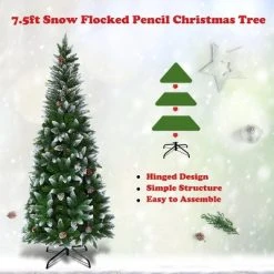 Tangkula 7.5'Artificial Pencil Christmas Tree Snow Flocked Tree w/ Pine Cones and Metal stand -Outlet Xmas Decor Tree Store GUEST 3f135f85 7828 4635 a9f9 18233b6c17a2