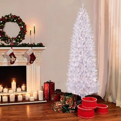 4.5ft Pre-lit Pencil Artificial Christmas Tree White Forest Fir - Puleo 3 4.5ft Pre-lit Pencil Artificial Christmas Tree White Forest Fir - Puleo
