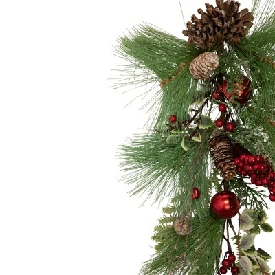 Northlight 30" Frosted Berries and Pine Cones Artificial Christmas Teardrop Swag - Unlit 5 Northlight 30" Frosted Berries and Pine Cones Artificial Christmas Teardrop Swag - Unlit - Image 3
