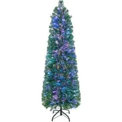 Tangkula 5/6/7/8 FT Fiber Optic Artificial Christmas Tree Prelit Pencil Christmas Tree with 361/517/697/889 Branch Tips Foldable Metal Stand -Outlet Xmas Decor Tree Store GUEST 40840581 4de3 47c2 aa33 61183398f697