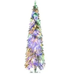 HOMCOM Pencil Prelit Artificial Christmas Tree Holiday Decoration with Snow-flocked Downswept Branches, Warm White or Colorful LED Lights -Outlet Xmas Decor Tree Store GUEST 40dc631a f468 4fb4 8d11 a20a84c8fc2b