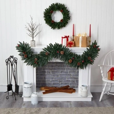 Nearly Natural 6' Pre-lit LED Lightly Flocked Pine Artificial Christmas Garland with Pinecones and Berries Green with Multicolor Lights 5 Nearly Natural 6' Pre-lit LED Lightly Flocked Pine Artificial Christmas Garland with Pinecones and Berries Green with Multicolor Lights - Image 3