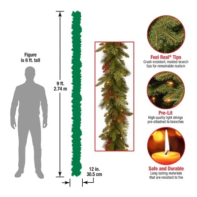 National Tree Company Pre-Lit 'Feel Real' Artificial Christmas Garland, Green, Classical, White Lights, With Berry Clusters, Plug In,9 Feet 4 National Tree Company Pre-Lit 'Feel Real' Artificial Christmas Garland, Green, Classical, White Lights, With Berry Clusters, Plug In,9 Feet - Image 2