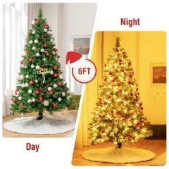 Tangkula Pre-Lit Christmas Spruce Tree Hinged Artificial Tree, Party Decoration w/ Tips, Lights, Pine Cones -Outlet Xmas Decor Tree Store GUEST 418334af ba2e 4230 8190 07ddbfb01483