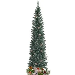 Costway 5ft/6ft/7ft Unlit Snowy PVC Artificial Slim Christmas Pencil Tree with Pine Cones -Outlet Xmas Decor Tree Store GUEST 41d0f56d 5e61 4ec8 852e 2449abd8ee86