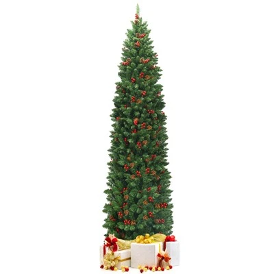 Tangkula Pencil Christmas Tree Hinged Artificial Slim Xmas Tree with Sturdy Metal Stand 12 Tangkula Pencil Christmas Tree Hinged Artificial Slim Xmas Tree with Sturdy Metal Stand - Image 10