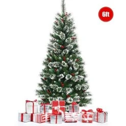 Tangkula Unlit Snow Flocked Artificial Christmas Tree Hinged Pine Decoration Tree -Outlet Xmas Decor Tree Store GUEST 42518dad 0708 4f1f abec 0b374f635e1d