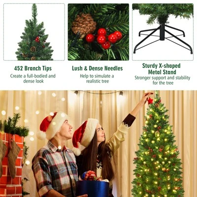 Tangkula Pencil Christmas Tree Hinged Artificial Slim Xmas Tree with Sturdy Metal Stand 11 Tangkula Pencil Christmas Tree Hinged Artificial Slim Xmas Tree with Sturdy Metal Stand - Image 9