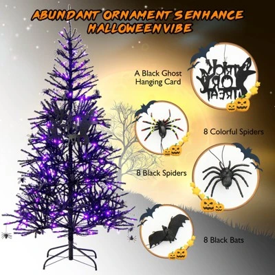 Tangkula 6FT Black Halloween Tree Artificial Hinged PVC Christmas Tree w/250 LED lights 6 Tangkula 6FT Black Halloween Tree Artificial Hinged PVC Christmas Tree w/250 LED lights - Image 4
