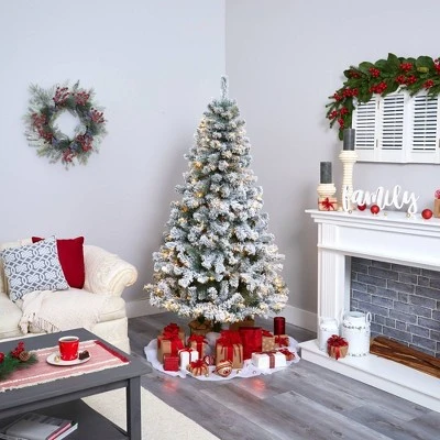 6ft Nearly Natural Pre-Lit LED Flocked West Virginia Fir Artificial Christmas Tree Clear Lights 7 6ft Nearly Natural Pre-Lit LED Flocked West Virginia Fir Artificial Christmas Tree Clear Lights - Image 5