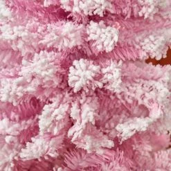 HOMCOM 6' Tall Unlit Snow Flocked Artificial Christmas Tree Slim Pencil Xmas Tree with Pine Shape and Realistic Branches, Pink -Outlet Xmas Decor Tree Store GUEST 43fe6abc 47d7 4756 9358 052942405c94
