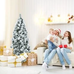 Tangkula 5FT Hinged Slim Artificial Xmas Tree, Snow-Flocked Pencil Christmas Tree W/ 470 Branch Tips -Outlet Xmas Decor Tree Store GUEST 447d94b9 22a2 42ba ae4f 2aca209acbba