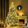 HOMCOM Prelit Artificial Christmas Tree Holiday Decoration with Snow-flocked Branches, Warm White or Colorful LED Lights
