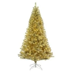 Haute Decor Haute Décor Pre-Lit LED Champagne Gold Tinsel Artificial Christmas Tree White Lights