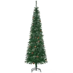 HOMCOM 76.75" Pencil Artificial Christmas Tree, Slim Pine Needles Xmas Tree with Realistic Branches, Pine Cones, Metal Base, Green -Outlet Xmas Decor Tree Store GUEST 4652e87d fbb2 4239 bce1 2ebd30fa03e2