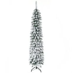 HOMCOM 6' Tall Unlit Snow Flocked Artificial Christmas Tree, Slim Pencil Xmas Tree with Realistic Branches and 395 Tips, Green -Outlet Xmas Decor Tree Store GUEST 46825265 b883 4611 8056 c7fa41b8ba37