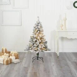 4ft Nearly Natural Pre-Lit LED Flocked Rock Springs Spruce Artificial Christmas Tree Clear Lights -Outlet Xmas Decor Tree Store GUEST 46e46055 2822 45c1 bfb1 f8872bba36db