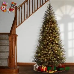 National Tree Company 6 ft Pre-Lit Artificial Slim Christmas Tree, Green, Aspen Spruce, White Lights, Includes Stand