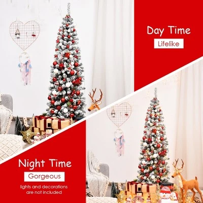 Tangkula Pencil Artificial Christmas Tree Snow Flocked Pencil Tree with Flexible Stand 9 Tangkula Pencil Artificial Christmas Tree Snow Flocked Pencil Tree with Flexible Stand - Image 7