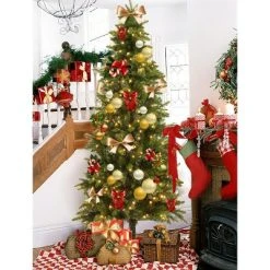LuxenHome 7Ft Pre-Lit LED Artificial Slim Pine Christmas Tree -Outlet Xmas Decor Tree Store GUEST 47ced886 bfad 4e8b 855b ac7731ca6f84