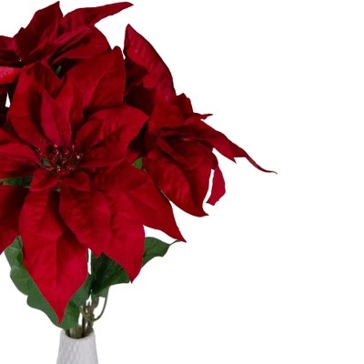 Northlight 20" Red and Green Artificial Poinsettia Christmas Pick 4 Northlight 20" Red and Green Artificial Poinsettia Christmas Pick - Image 2