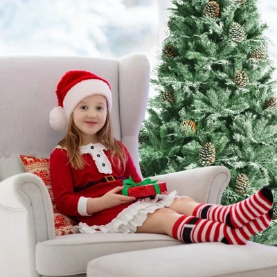 Tangkula 7 Ft Artificial Christmas Tree Mixed PE & PVC Xmas Tree Office and Party Festival Holiday Decor Green 9 Tangkula 7 Ft Artificial Christmas Tree Mixed PE & PVC Xmas Tree Office and Party Festival Holiday Decor Green - Image 7