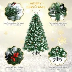 Tangkula Lifelike Christmas Pine Tree, Artificial Hinged Xmas Tree W/ Pine Needles & PVC Tips