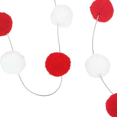 Northlight 9' Red and White Plush Snowball Christmas Garland 4 Northlight 9' Red and White Plush Snowball Christmas Garland - Image 2