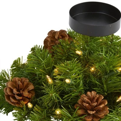 Nearly Natural 16-in Christmas Pine Candelabrum with 35 Lights and Pine Cones 4 Nearly Natural 16-in Christmas Pine Candelabrum with 35 Lights and Pine Cones - Image 2