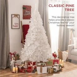 Best Choice Products Premium White Hinged Artificial Christmas Pine Tree w/ Branch Tips, Metal Base