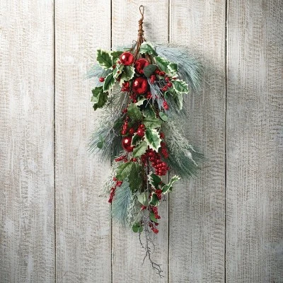 31"H Sullivans Red Ball And Holly Swag, Red 4 31"H Sullivans Red Ball And Holly Swag, Red - Image 2