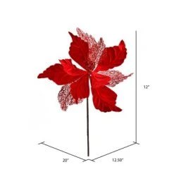 Vickerman 12" Velvet Poinsettia Mesh Aritificial Christmas Spray