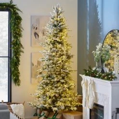 Home Heritage Overlight 7 Foot Flocked Prelit Artificial Christmas Tree w/ 1200 Dimmable White Micro Dot LED Lights, 2421 PVC Tips, Remote, and Stand