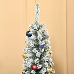 HOMCOM Tall Unlit Snow-Flocked Slim Artificial Christmas Tree with Realistic Branches -Outlet Xmas Decor Tree Store GUEST 4e655501 94ff 4f3a be2c ae040237d2c3