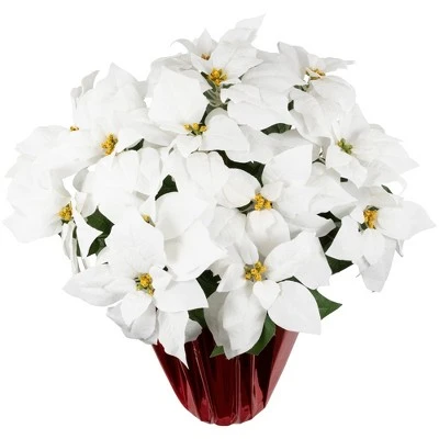 Northlight 26" White Artificial Christmas Poinsettia in Red Wrapped Base 5 Northlight 26" White Artificial Christmas Poinsettia in Red Wrapped Base - Image 3