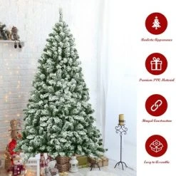 Costway 6FT Snow Flocked Artificial Christmas Tree Hinged w/928 Tips and Foldable Base -Outlet Xmas Decor Tree Store GUEST 4fa735a3 0ed1 452f ac0f 1b9ea9095f6e