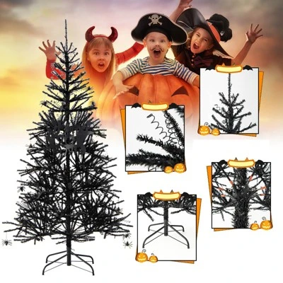 Tangkula 6FT Black Halloween Tree Artificial Hinged PVC Christmas Tree w/250 LED lights 5 Tangkula 6FT Black Halloween Tree Artificial Hinged PVC Christmas Tree w/250 LED lights - Image 3